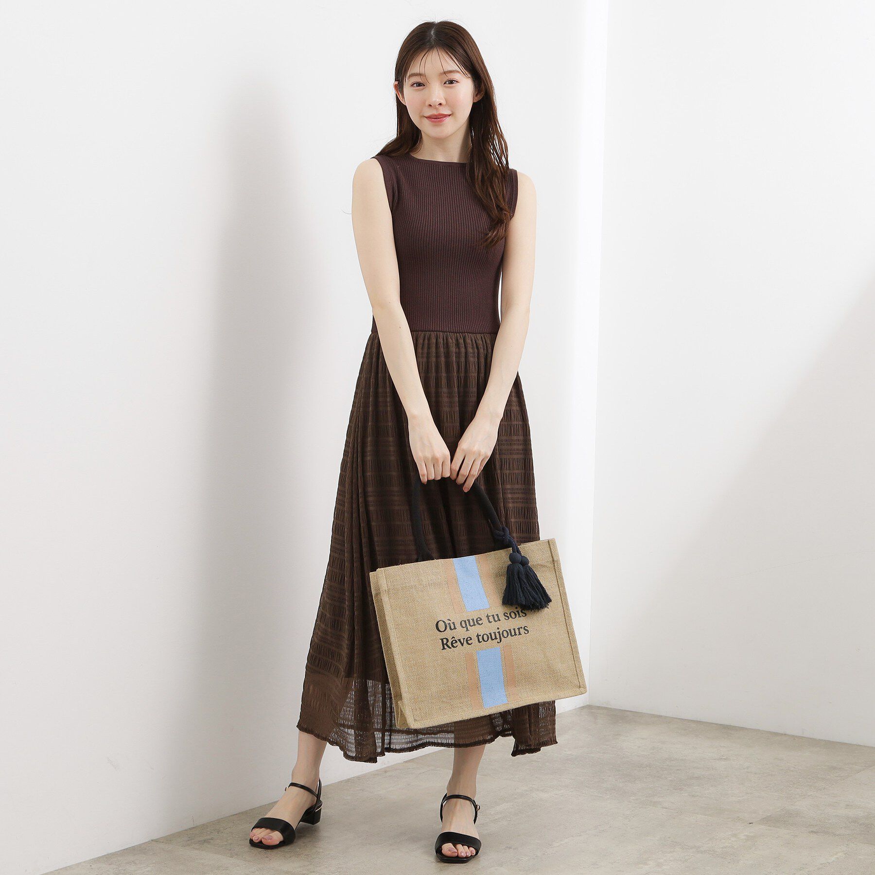 grove「ストライプジュートタッセルA4トート」|トートバッグ|