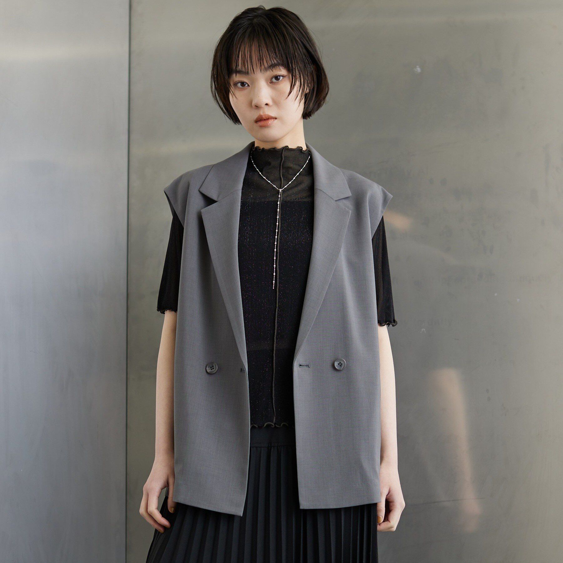 GALLEST「Comfy SET UP｜ベルテッドジレ【セットアップ対応／通勤／カセット服／接触冷感／UVカット】」|ベスト・ジレ|チャコールグレー(0