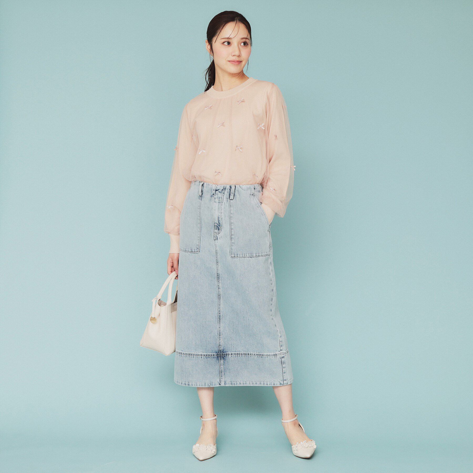 index「チュールレイヤードリボントップス【洗濯機洗い可】」|Tシャツ・カットソー|