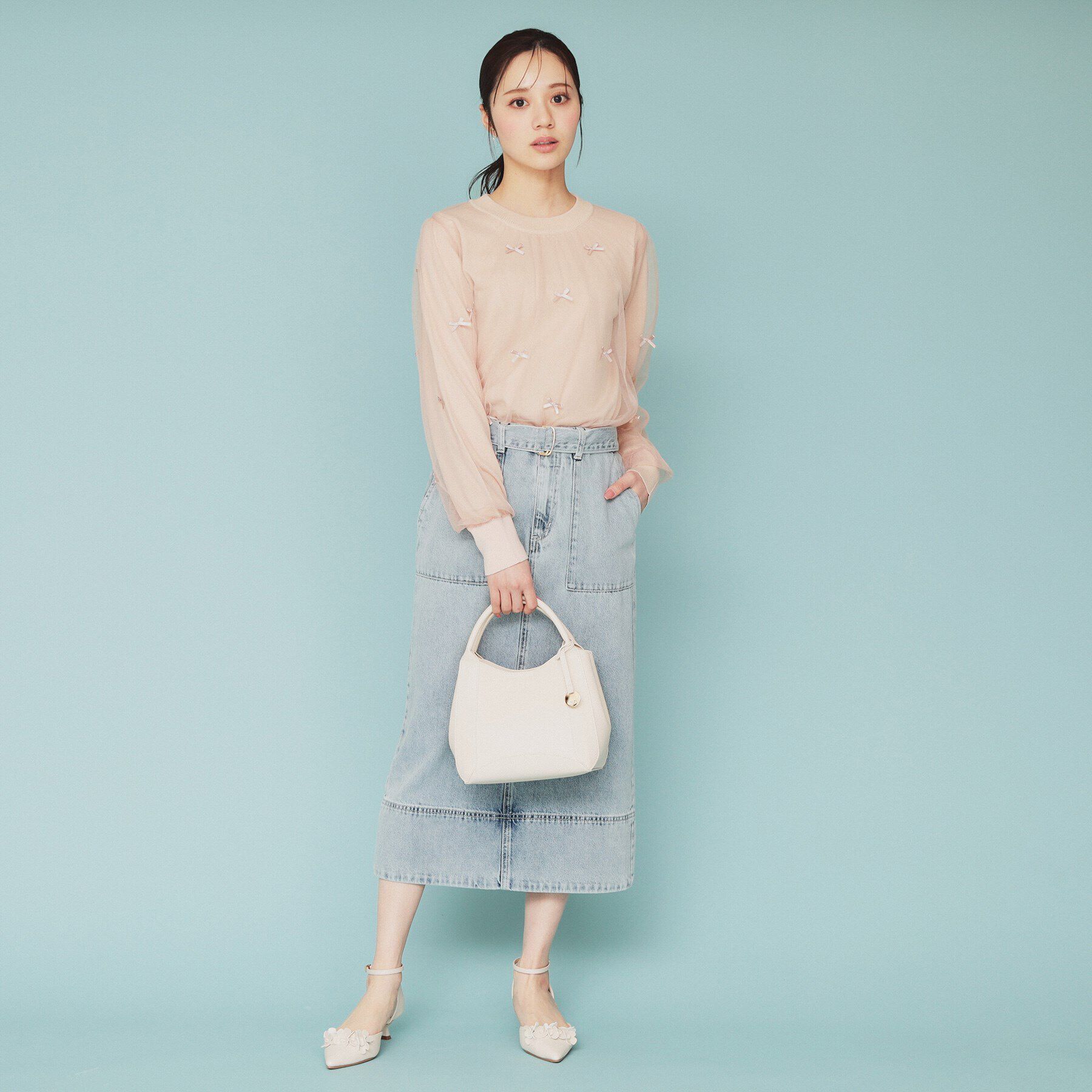 index「チュールレイヤードリボントップス【洗濯機洗い可】」|Tシャツ・カットソー|