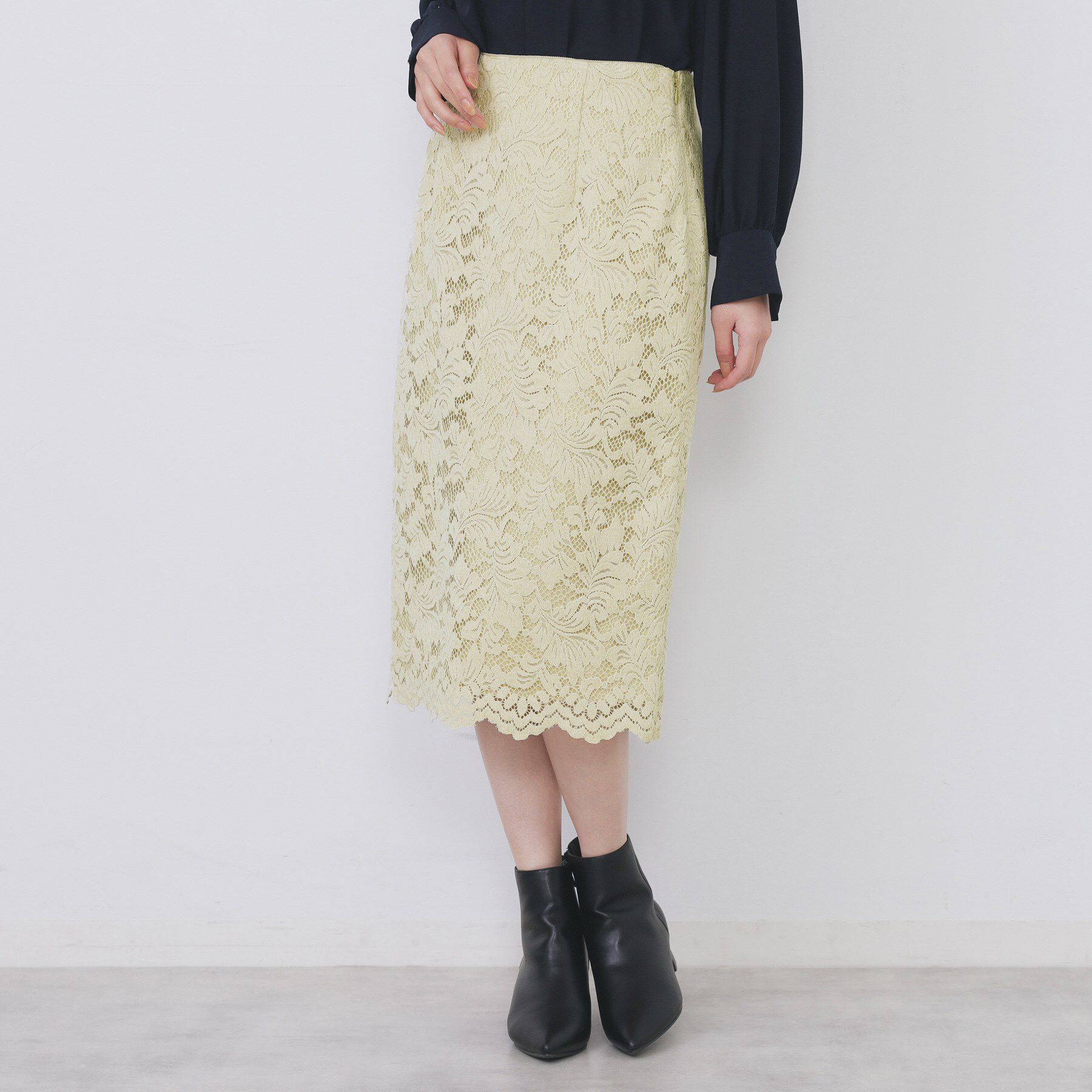 index「モールレースタイトスカート【洗濯機OK】」|スカート|イエロー(031)