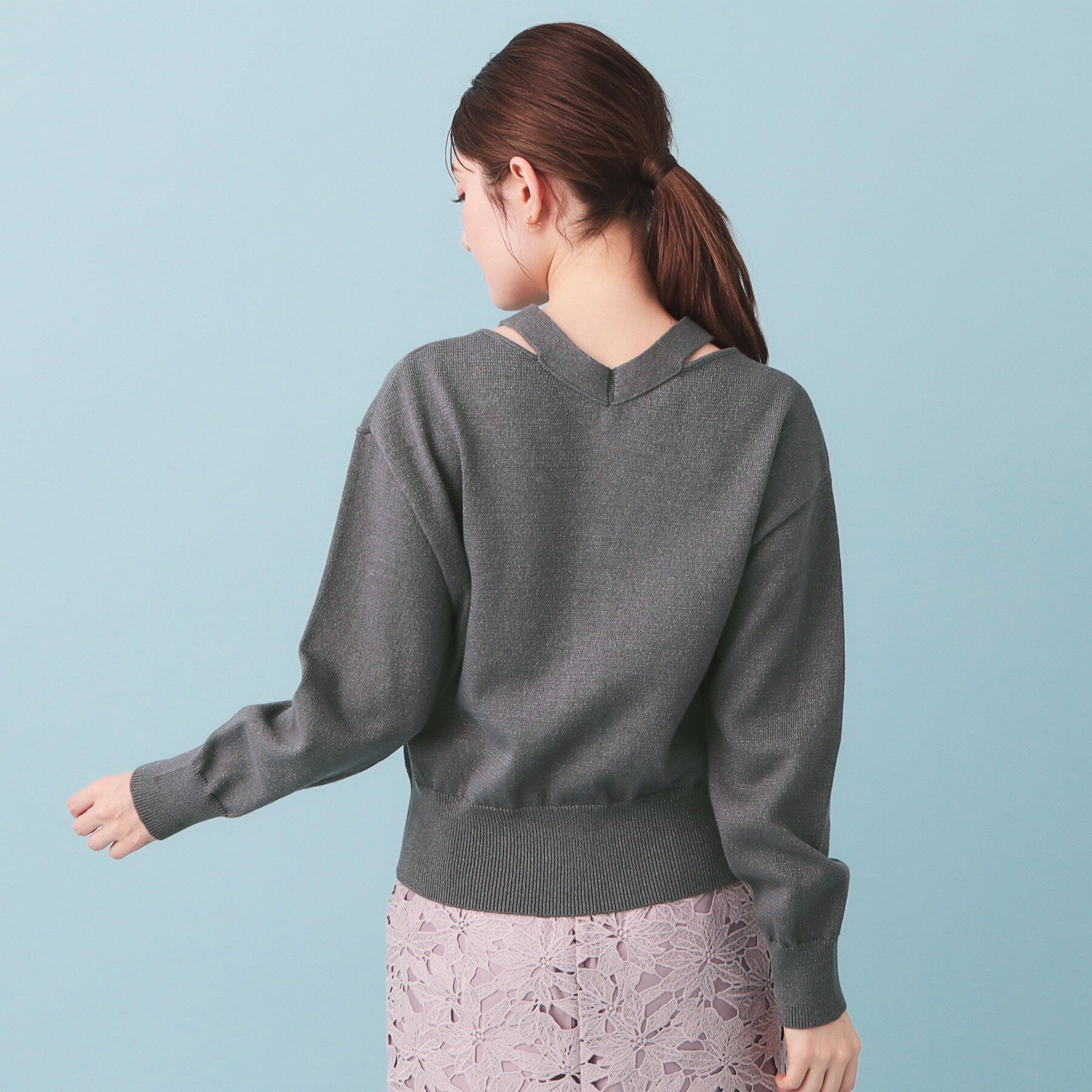 index「ラメリリースリットVネックカーディガン【洗濯機OK】」|カーディガン|