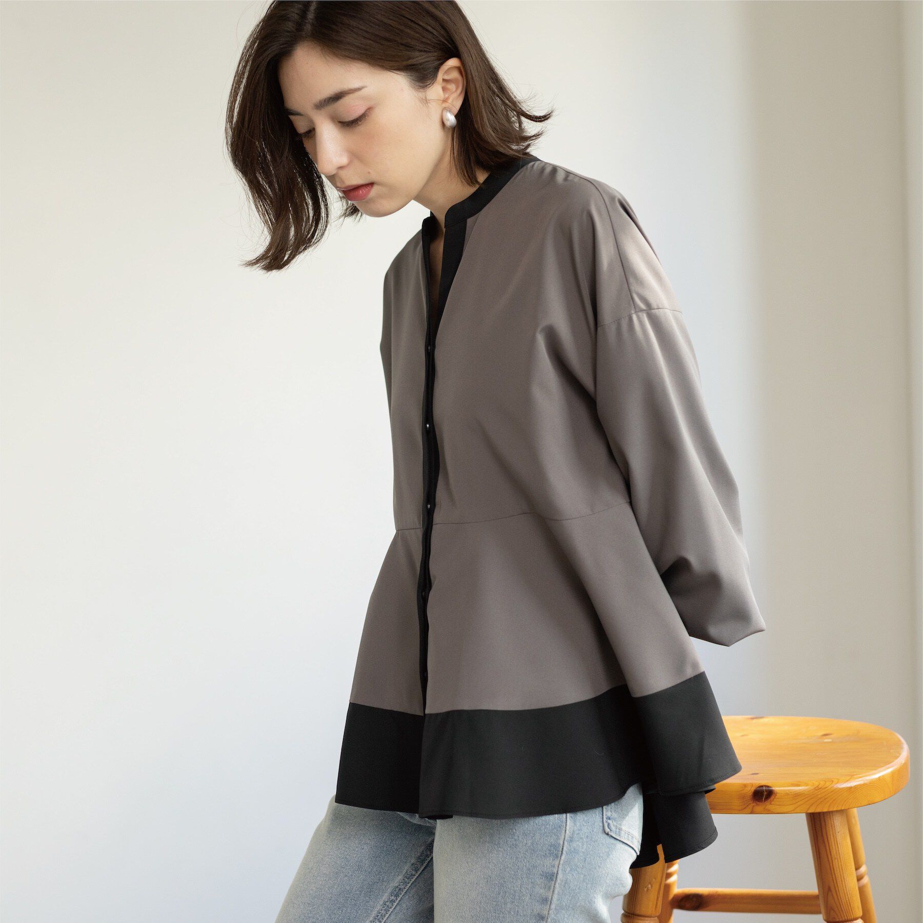 OPAQUE.CLIP「バイカラーアソート ペプラム前あきブラウス」|シャツ・ブラウス|