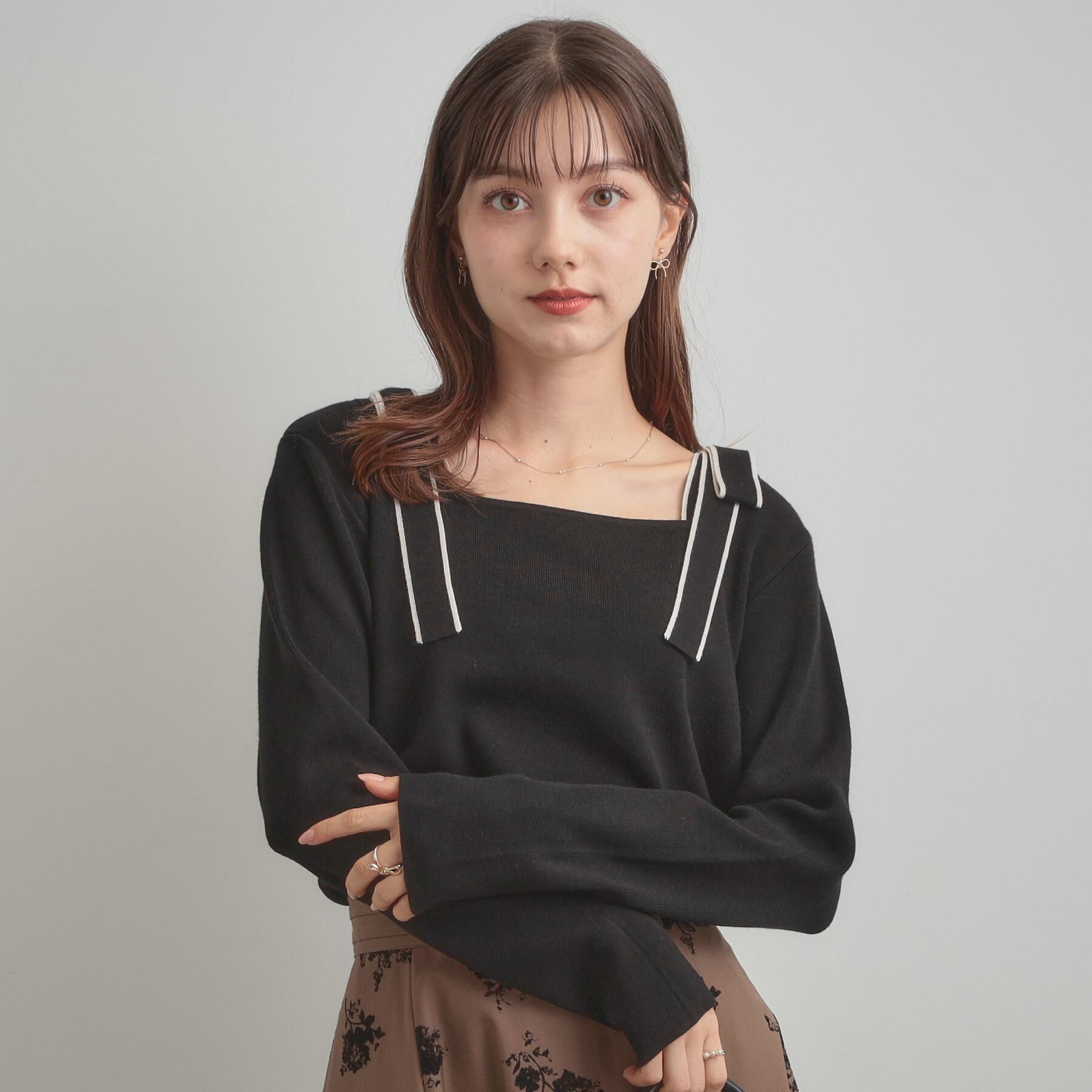 Couture broach「【着映え・フェミニン・高見え】配色リボン総針ニットトップス」|ニット・セーター|