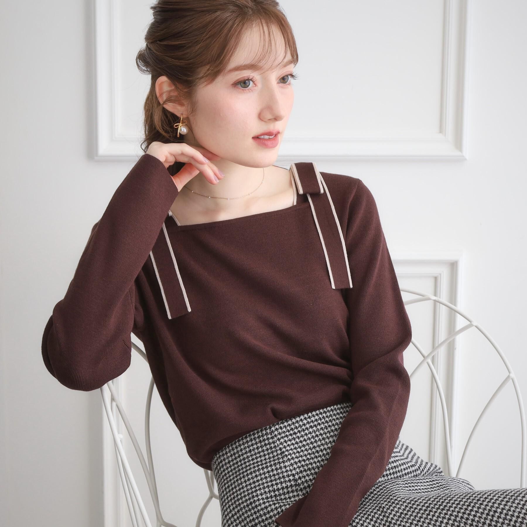 Couture broach「【着映え・フェミニン・高見え】配色リボン総針ニットトップス」|ニット・セーター|