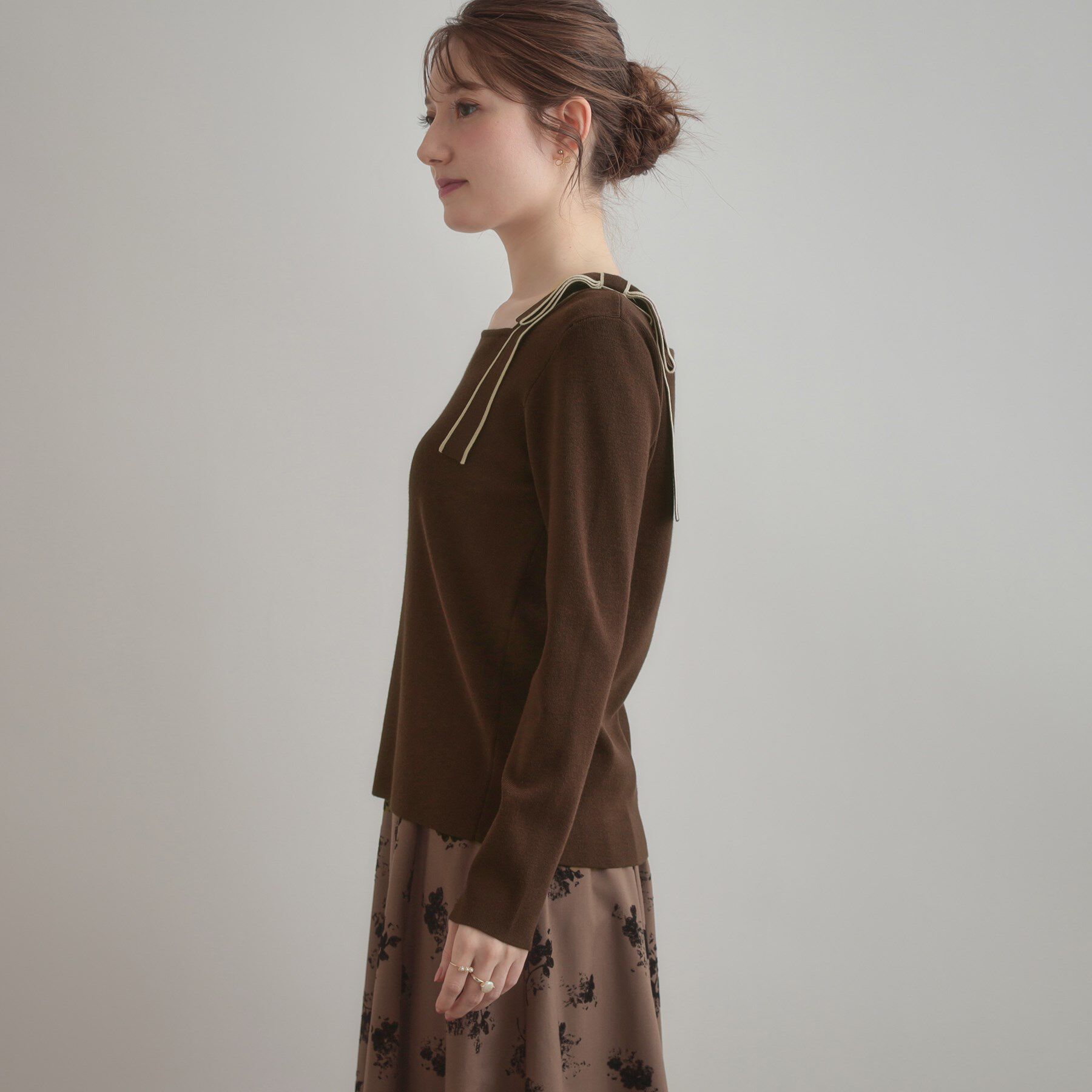 Couture broach「【着映え・フェミニン・高見え】配色リボン総針ニットトップス」|ニット・セーター|