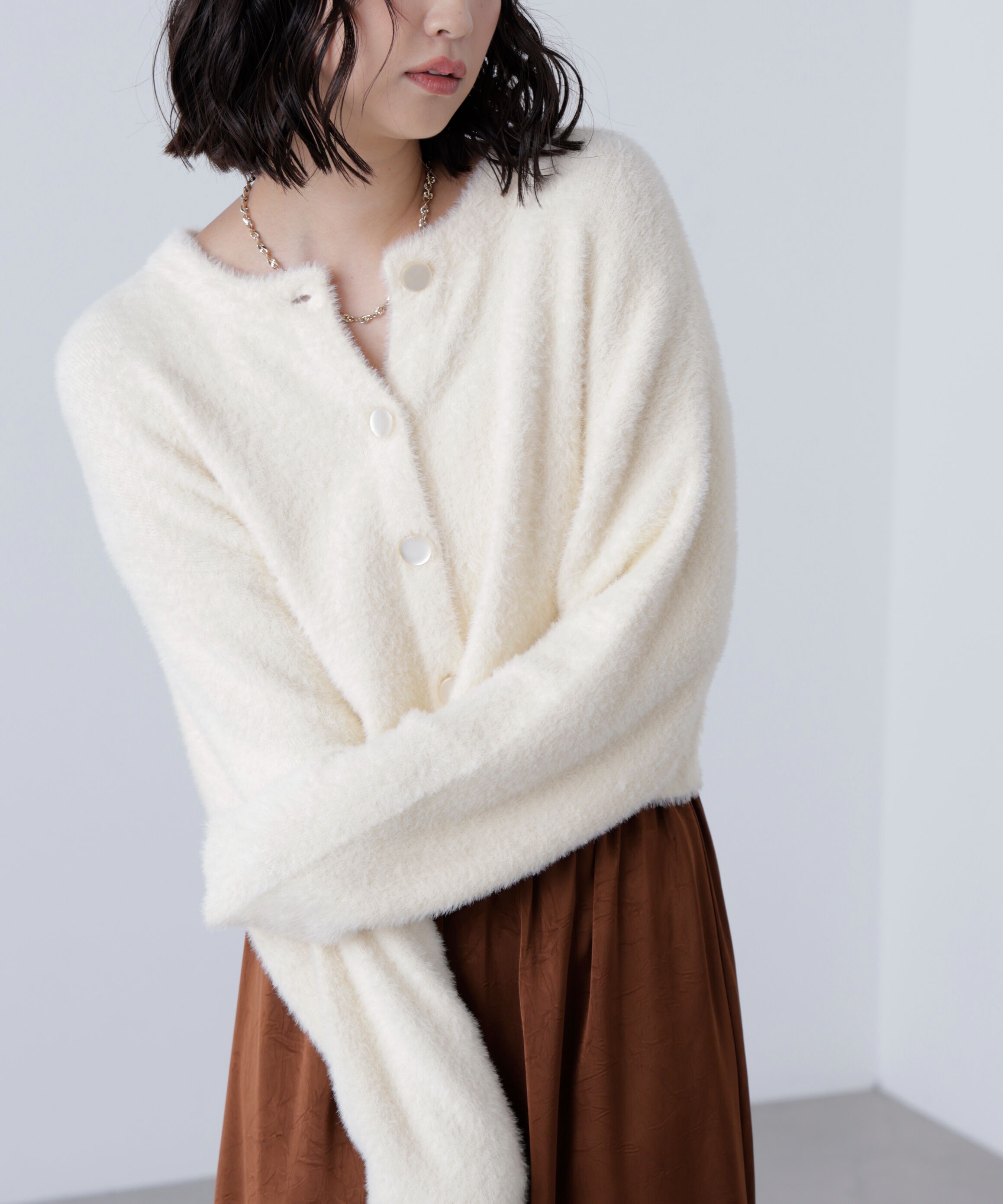  「前後2wayショートシャギー短丈ニット」|ニット・セーター|