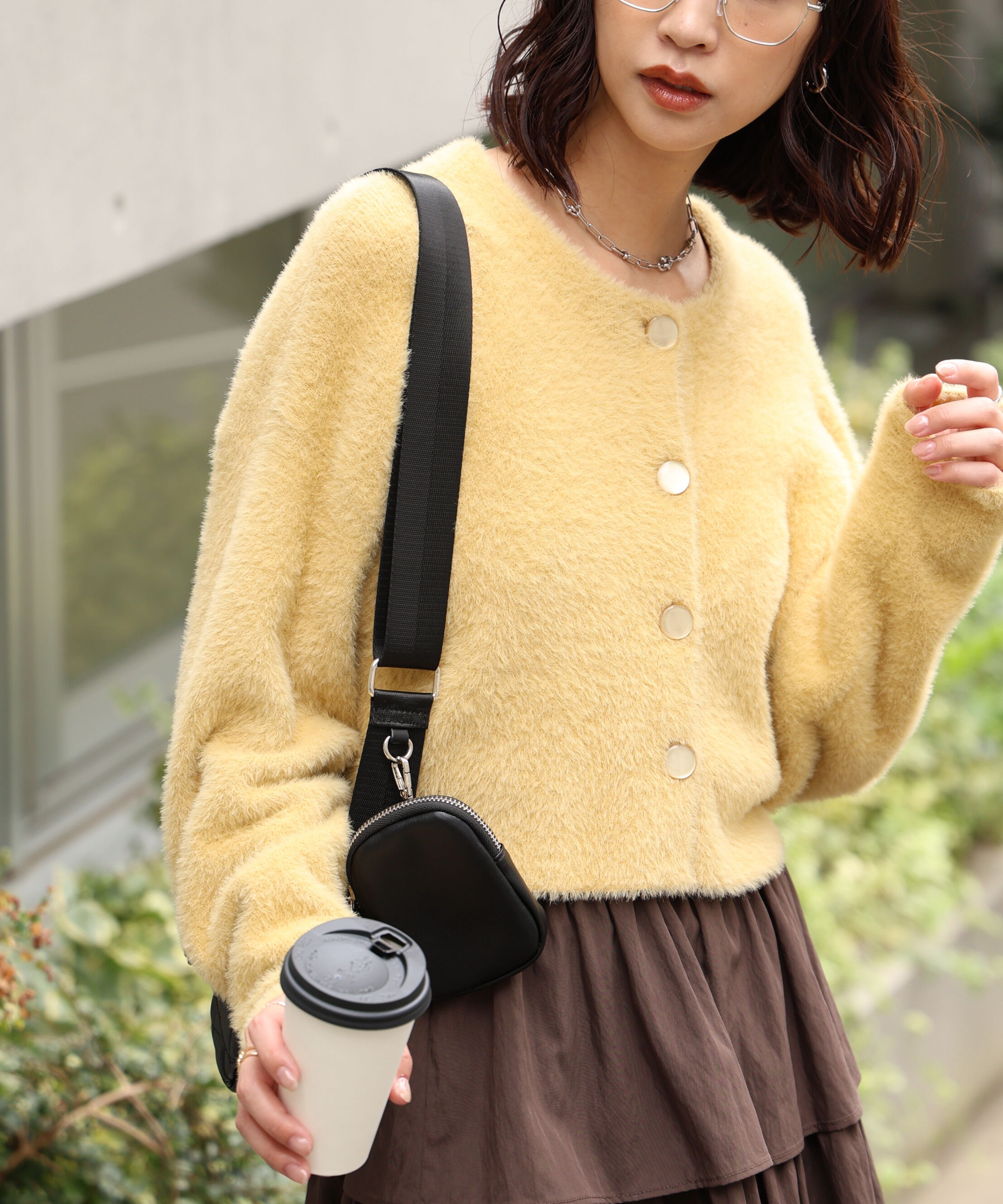  「前後2wayショートシャギー短丈ニット」|ニット・セーター|イエロー