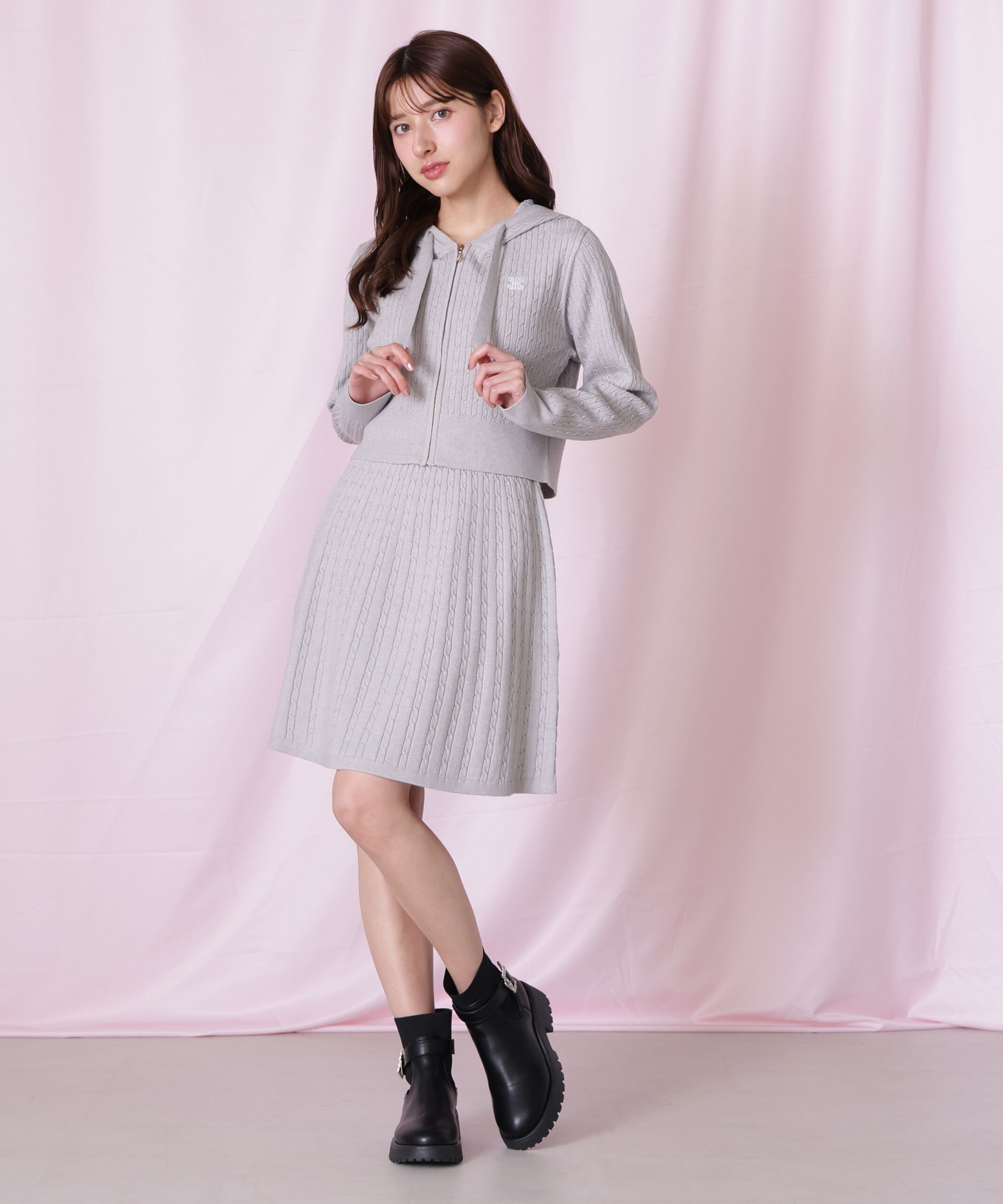  「ケーブルニットパーカーセットアップ」|ワンピース|