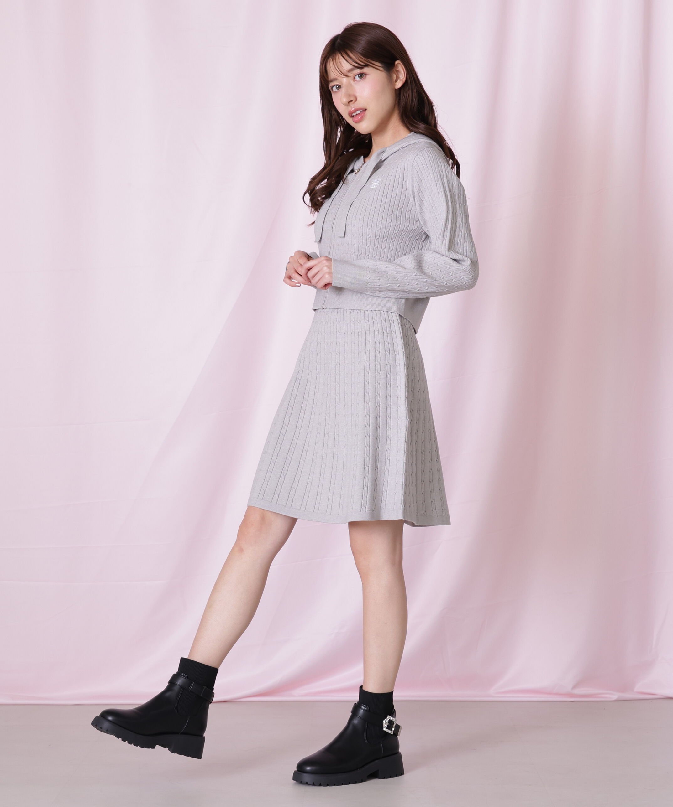  「ケーブルニットパーカーセットアップ」|ワンピース|