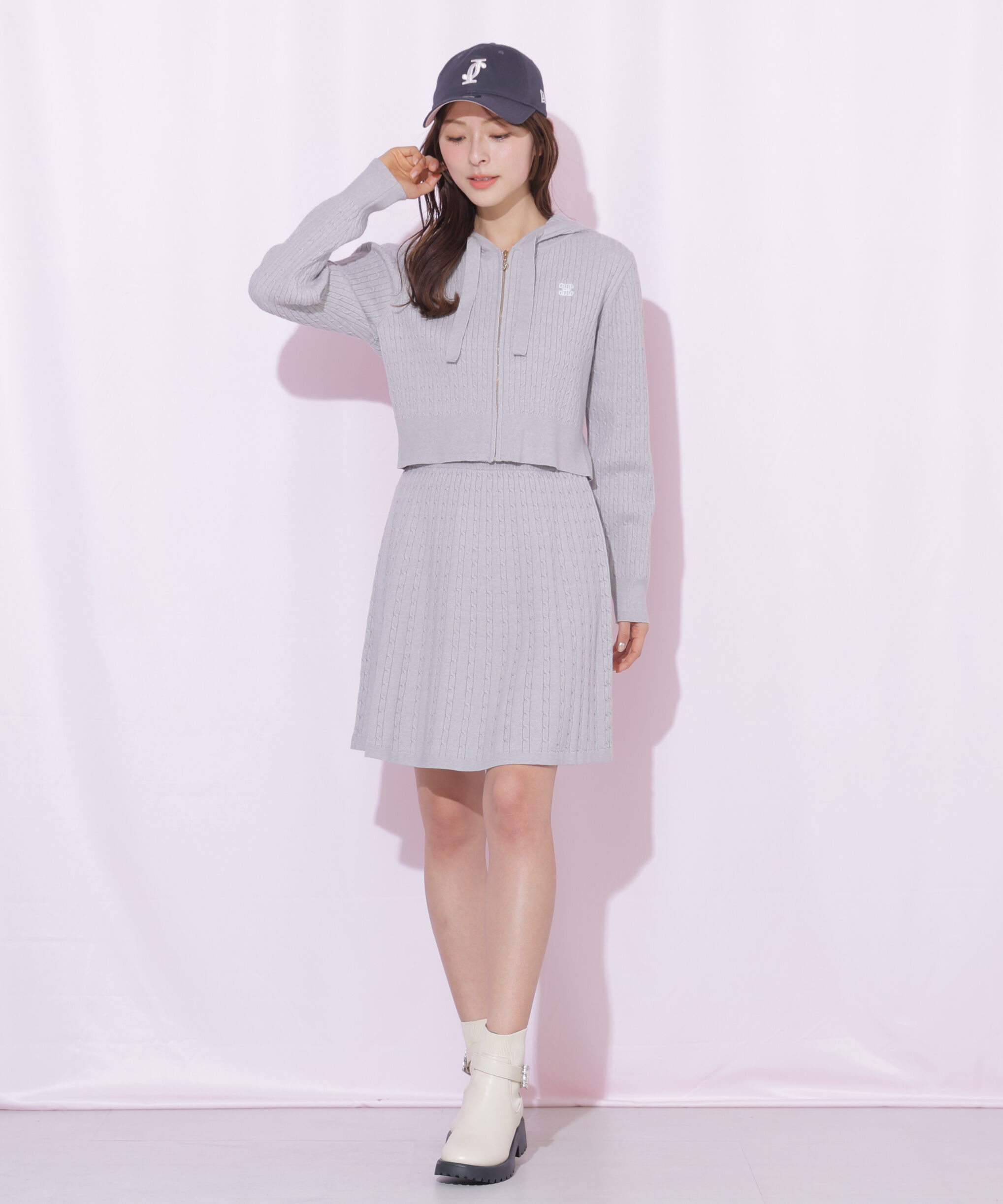  「ケーブルニットパーカーセットアップ」|ワンピース|