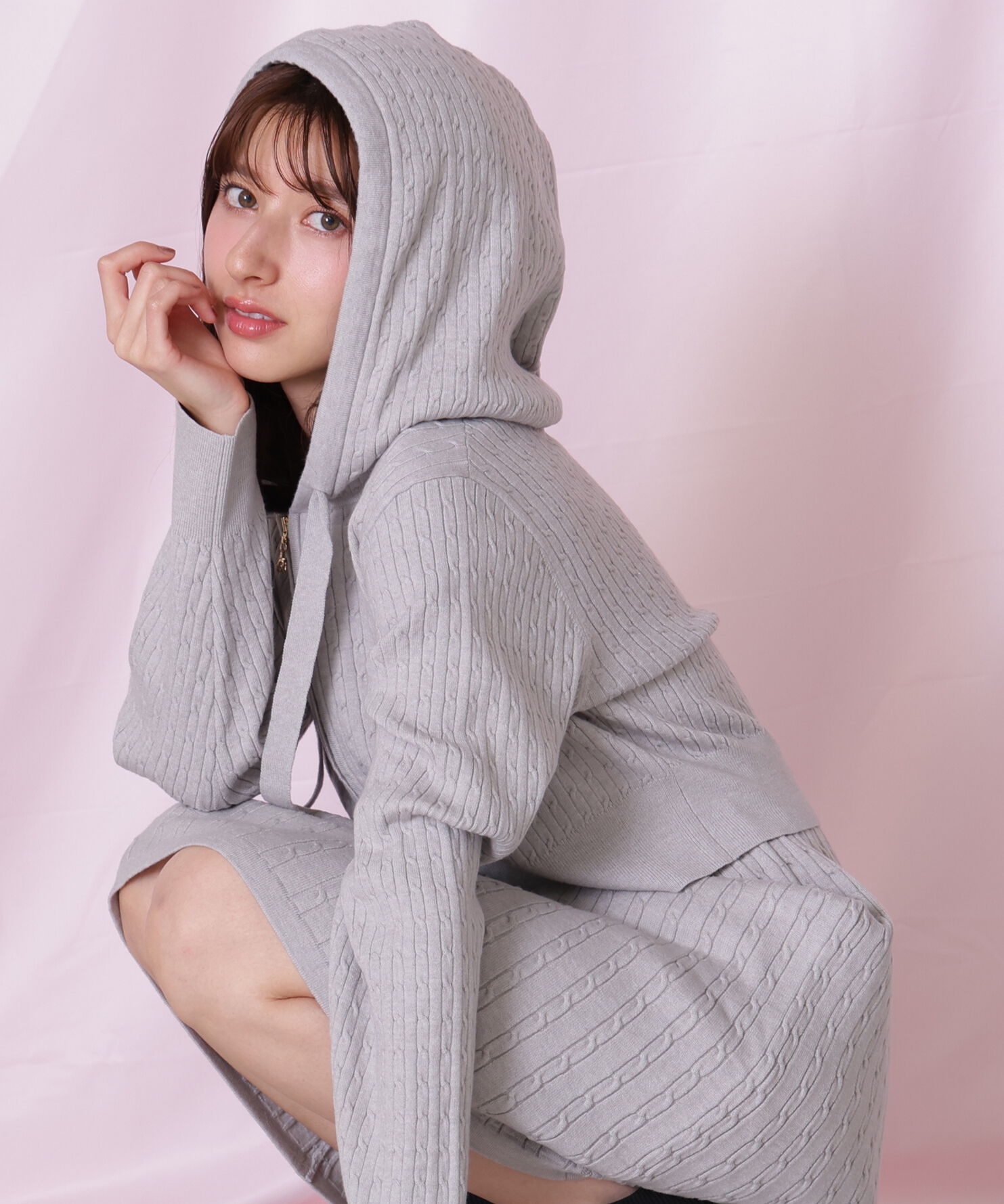  「ケーブルニットパーカーセットアップ」|ワンピース|