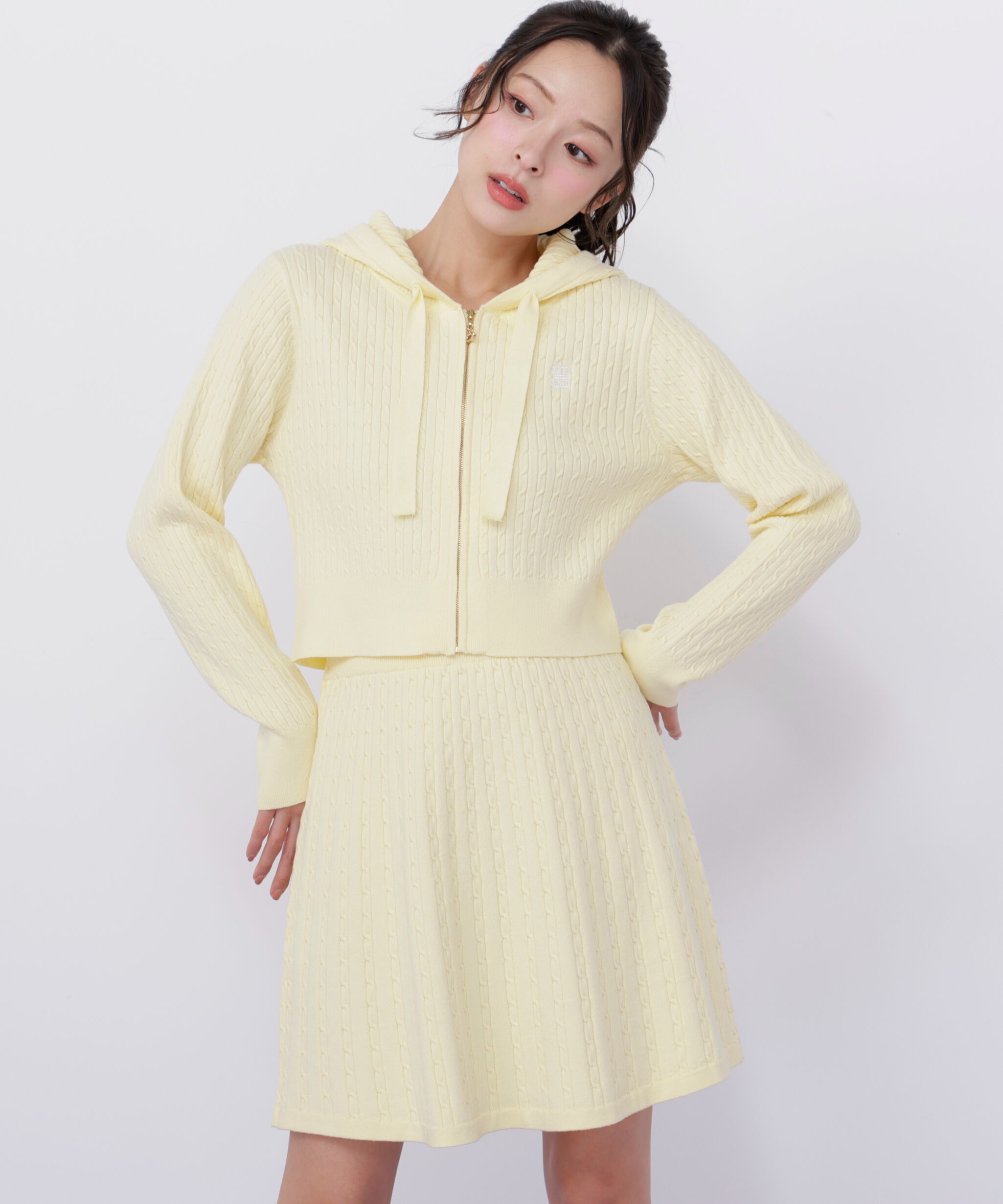  「ケーブルニットパーカーセットアップ」|ワンピース|イエロー