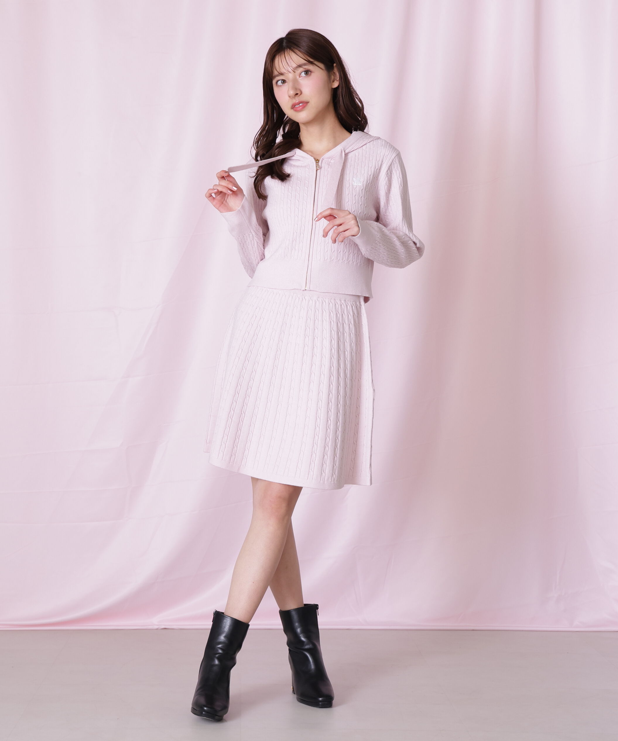  「ケーブルニットパーカーセットアップ」|ワンピース|