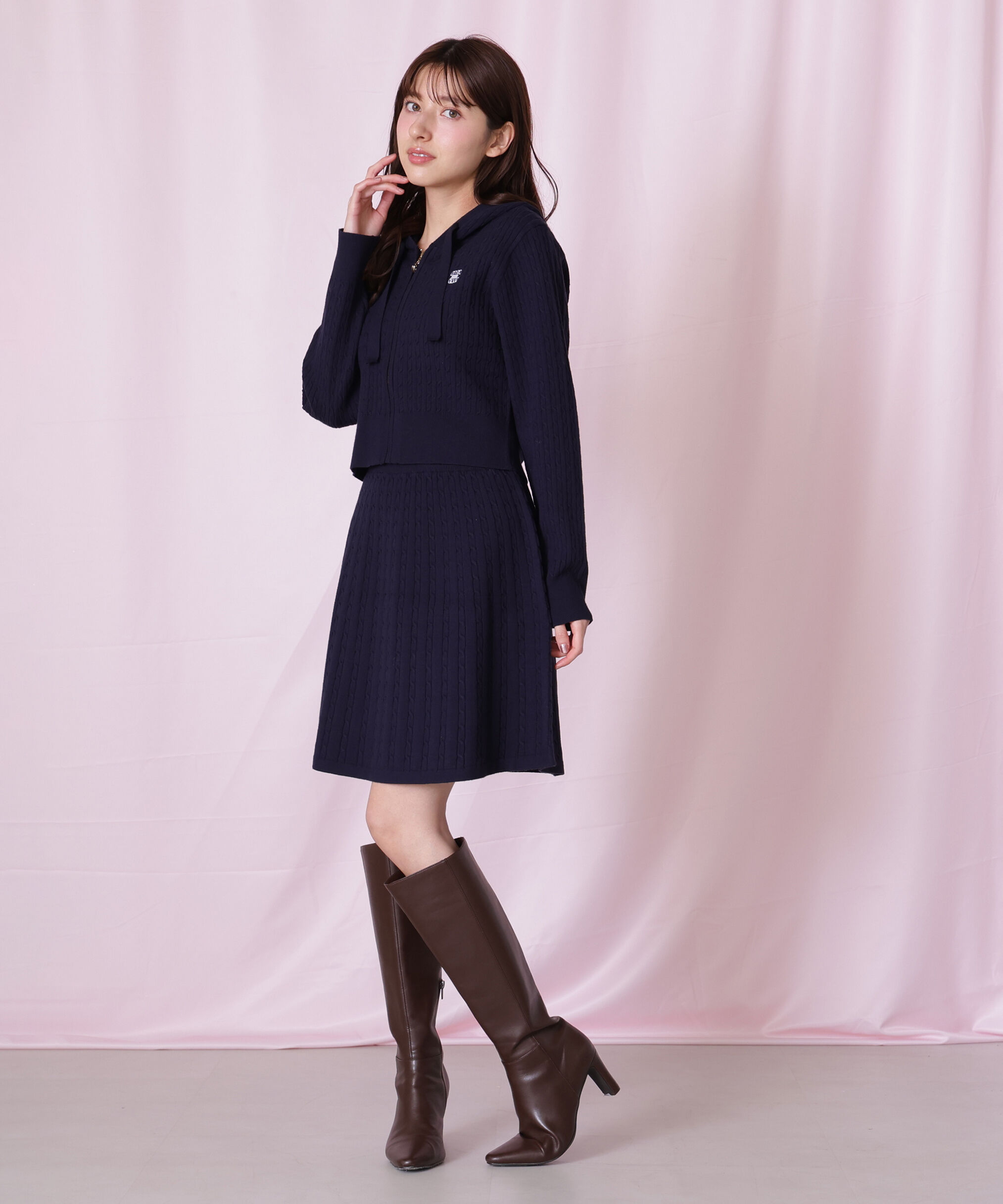  「ケーブルニットパーカーセットアップ」|ワンピース|