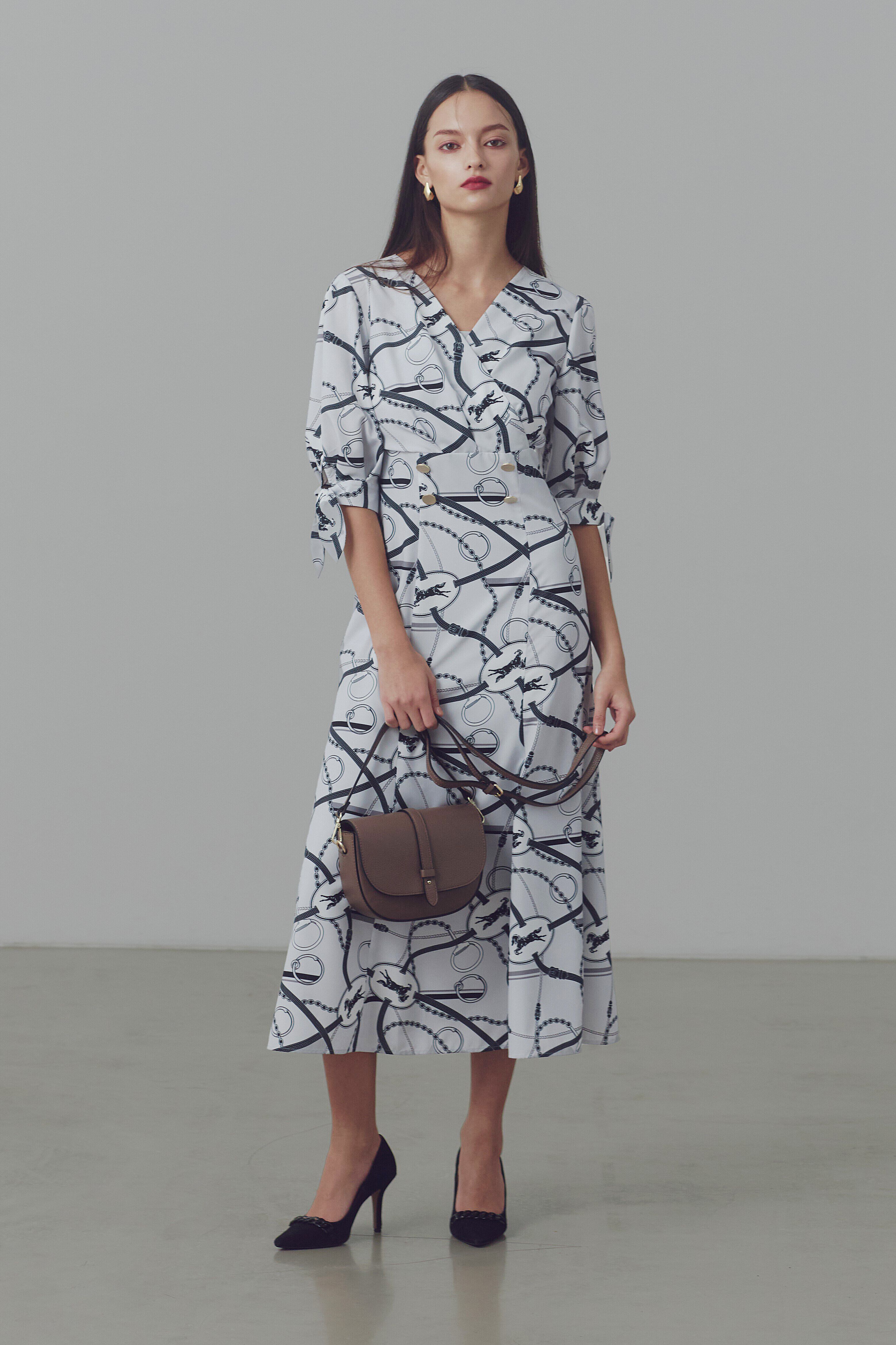  「◆ホースプレートプリントマーメイドワンピース」|ワンピース|グレー