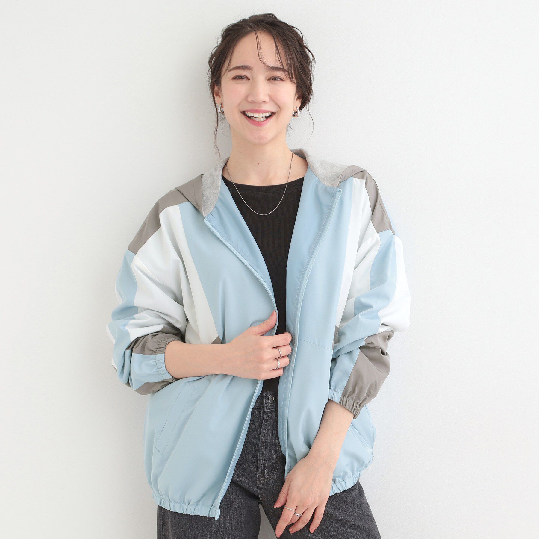 SHOO･LA･RUE「【S-LL】大人スポーティ　配色フードブルゾン」|ブルゾン・スタジャン|