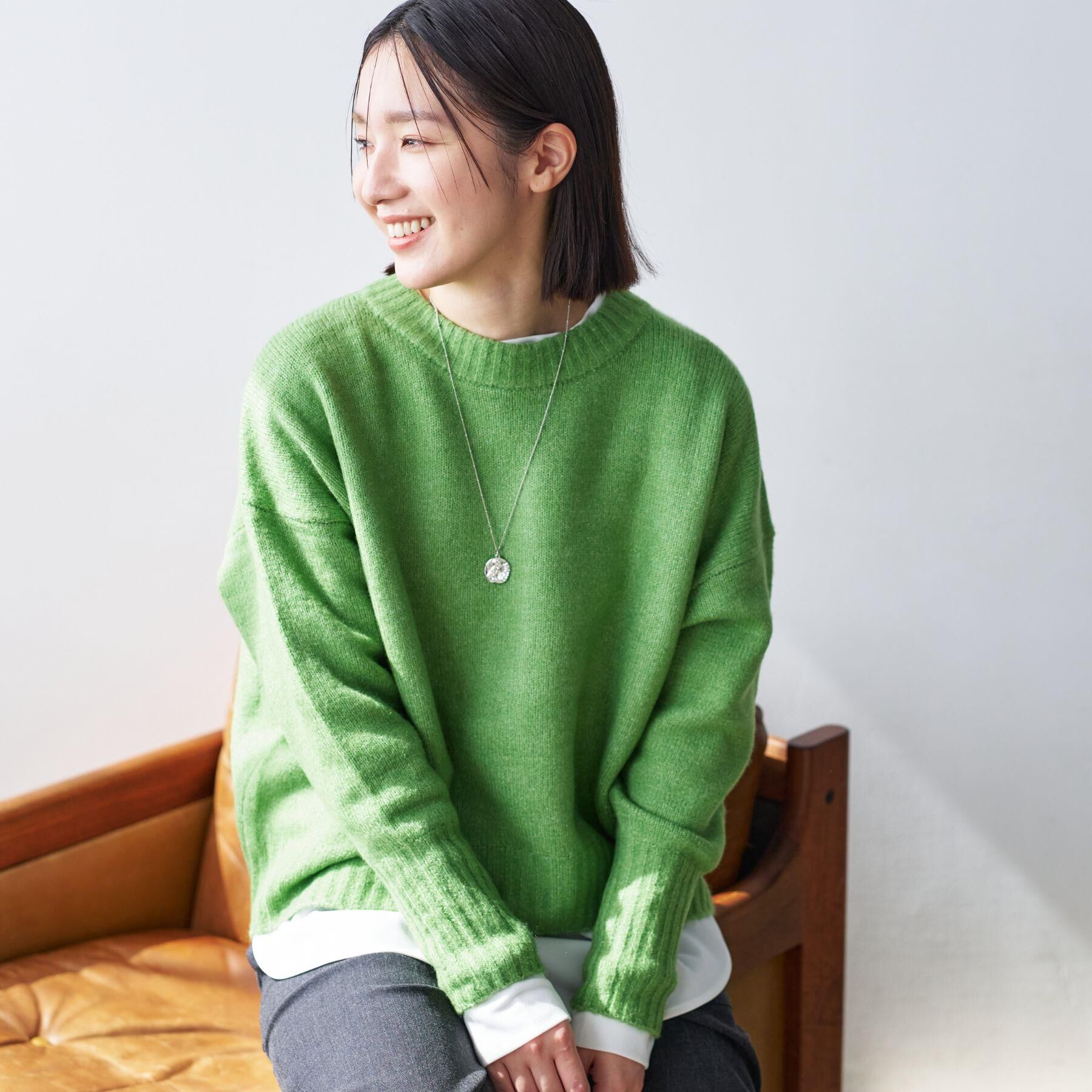 Dessin「【洗える】クルーネックワイドニット」|ニット・セーター|グリーン(025)