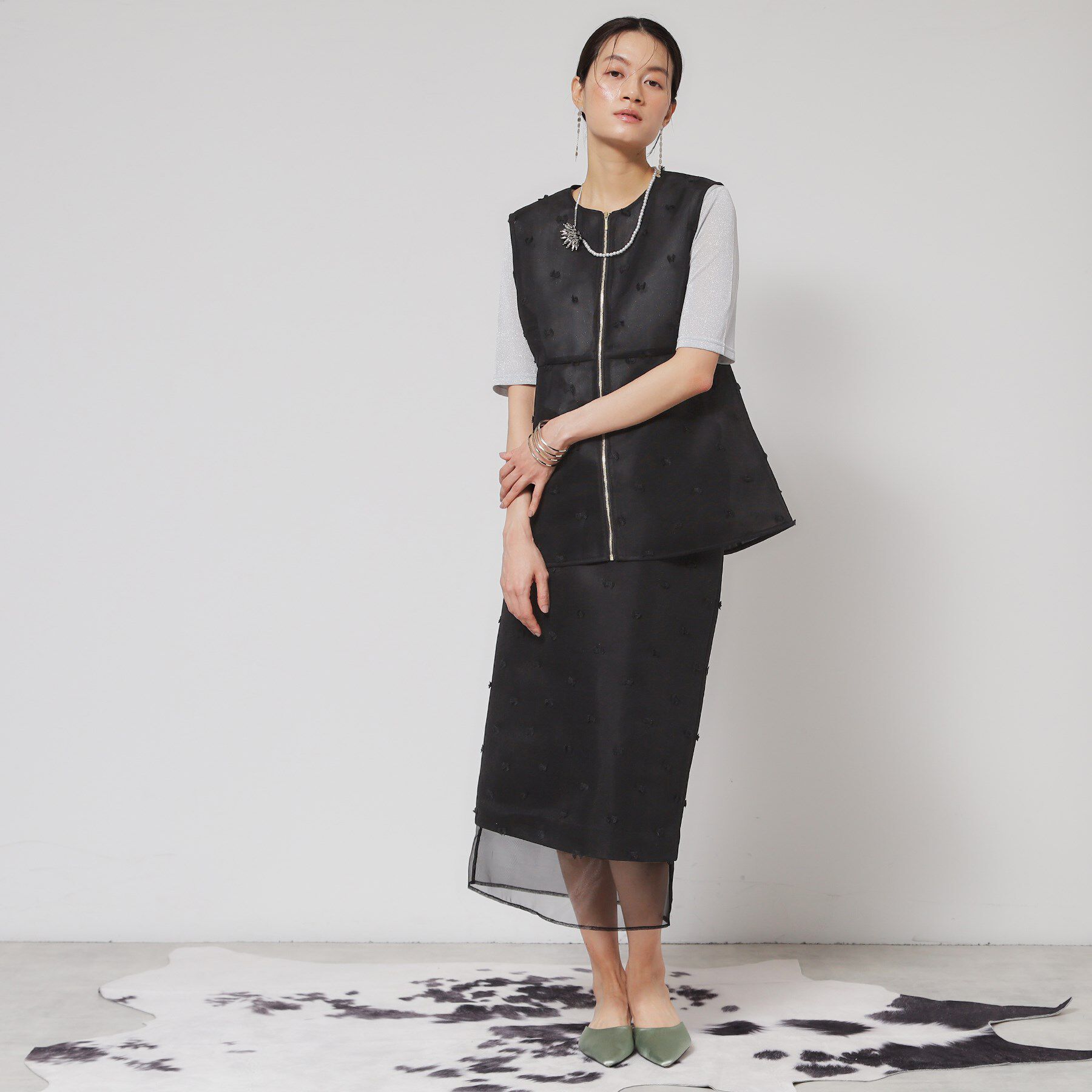 SunaUna「【シアー／ウエストゴム】リボンジャカードスカート」|スカート|