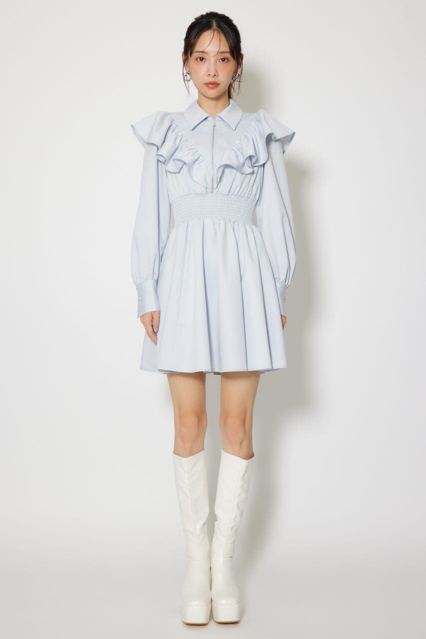 rienda「フロントZIPフリルミニシャツワンピース」|ワンピース|