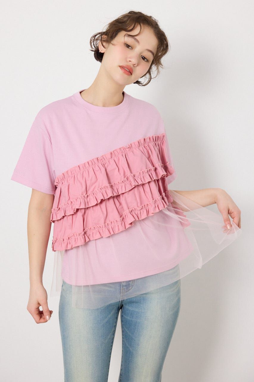 RODEO CROWNS「布帛チュールドッキングトップス」|Tシャツ・カットソー|L/PNK1