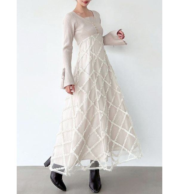 RESEXXY「ドッキングニットフレアワンピース」|ワンピース|アイボリー