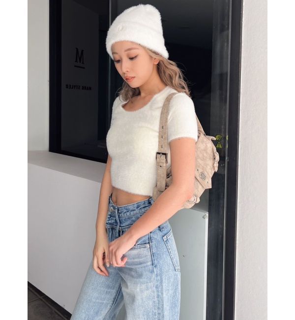 GYDA「シャギーハーフスリーブニットトップス」|ニット・セーター|