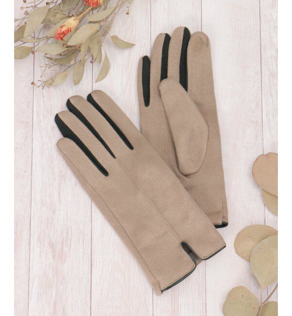 ikka「エコスエードバイカラーグローブ」|手袋|オフホワイト