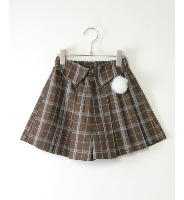 ikka kids「【親子おそろい】ポンポン付きチェックタックキュロット（120~160cm）」|スカート|ブラウン