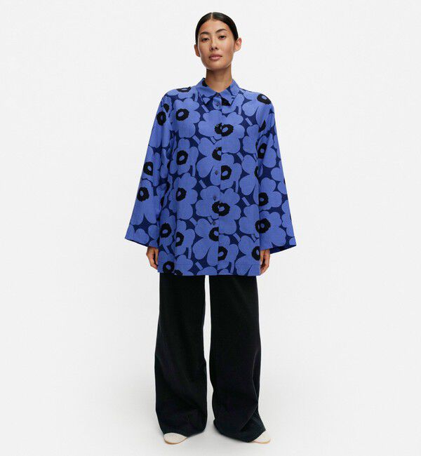 Marimekko「Torma Unikko シャツ」|シャツ・ブラウス|ﾌﾞﾙｰ&times;ﾌﾞﾙｰ&times;ﾌﾞﾗｯｸ