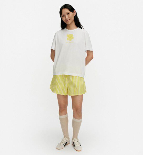 Marimekko「Erna Unikko Placement Tシャツ」|シャツ・ブラウス|ホワイト&times;イエロー