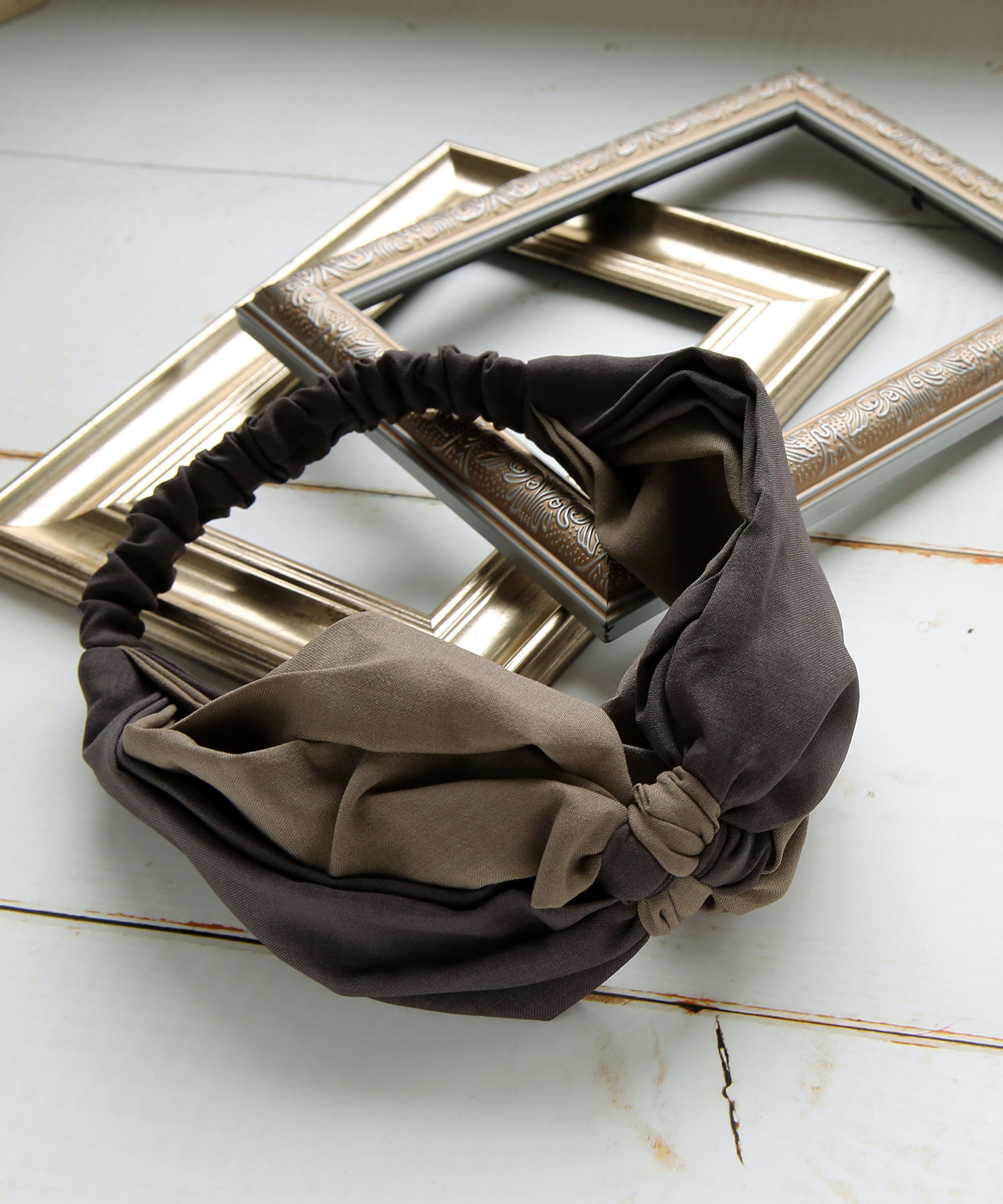 colleca la「バイカラーノットターバン」|ヘアバンド|ブラウン&times;カーキ