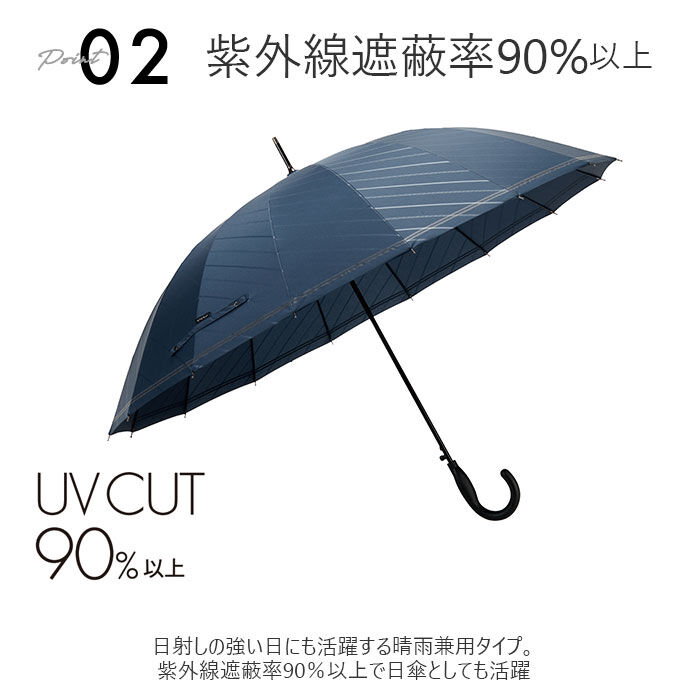 BACKYARD FAMILY「マブ mabu 長傘 メンズ 通販 16本骨 晴雨兼用 雨晴兼用 ジャンプ ワンタッチ UV」|傘|