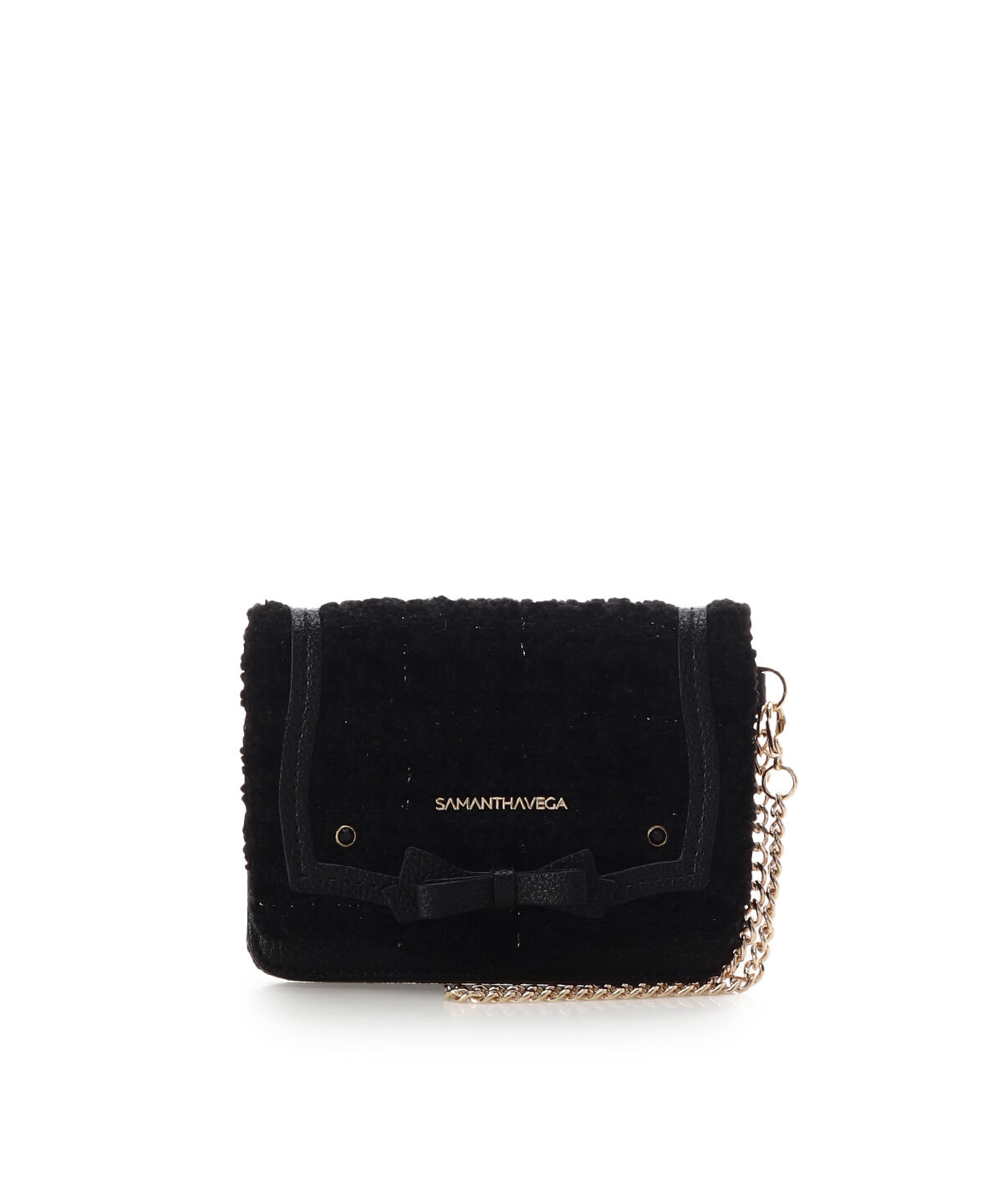 Samantha Vega「ソリッドリボンツイードパスケース」|定期入れ|ブラック