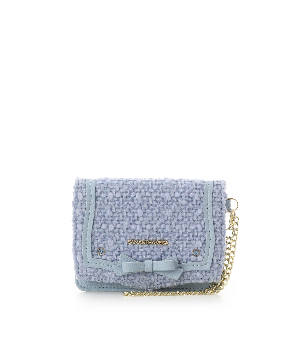Samantha Vega「ソリッドリボンツイードパスケース」|定期入れ|ライトブルー