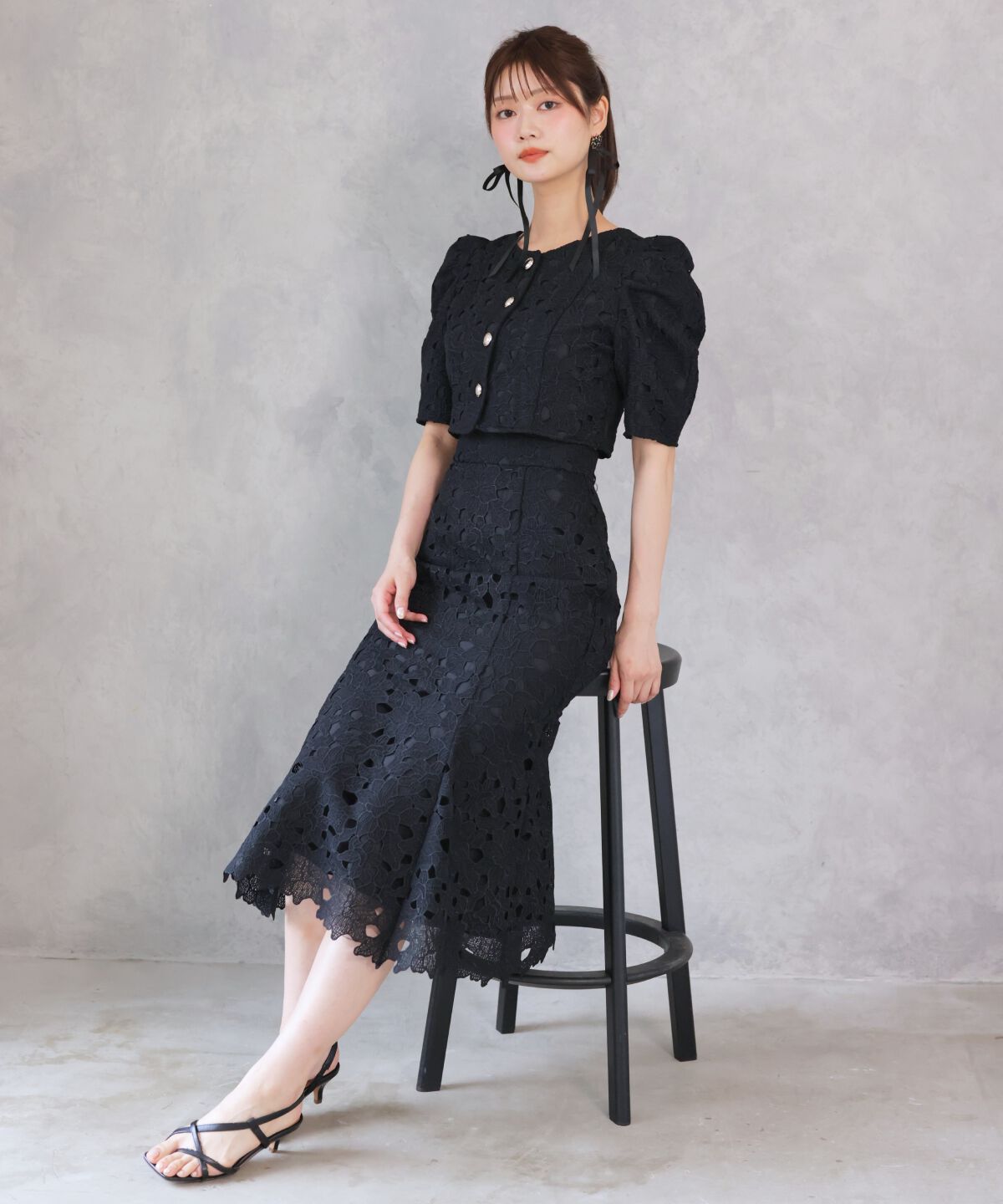 アンドクチュール「スカラレースジャケット」|ノーカラージャケット|