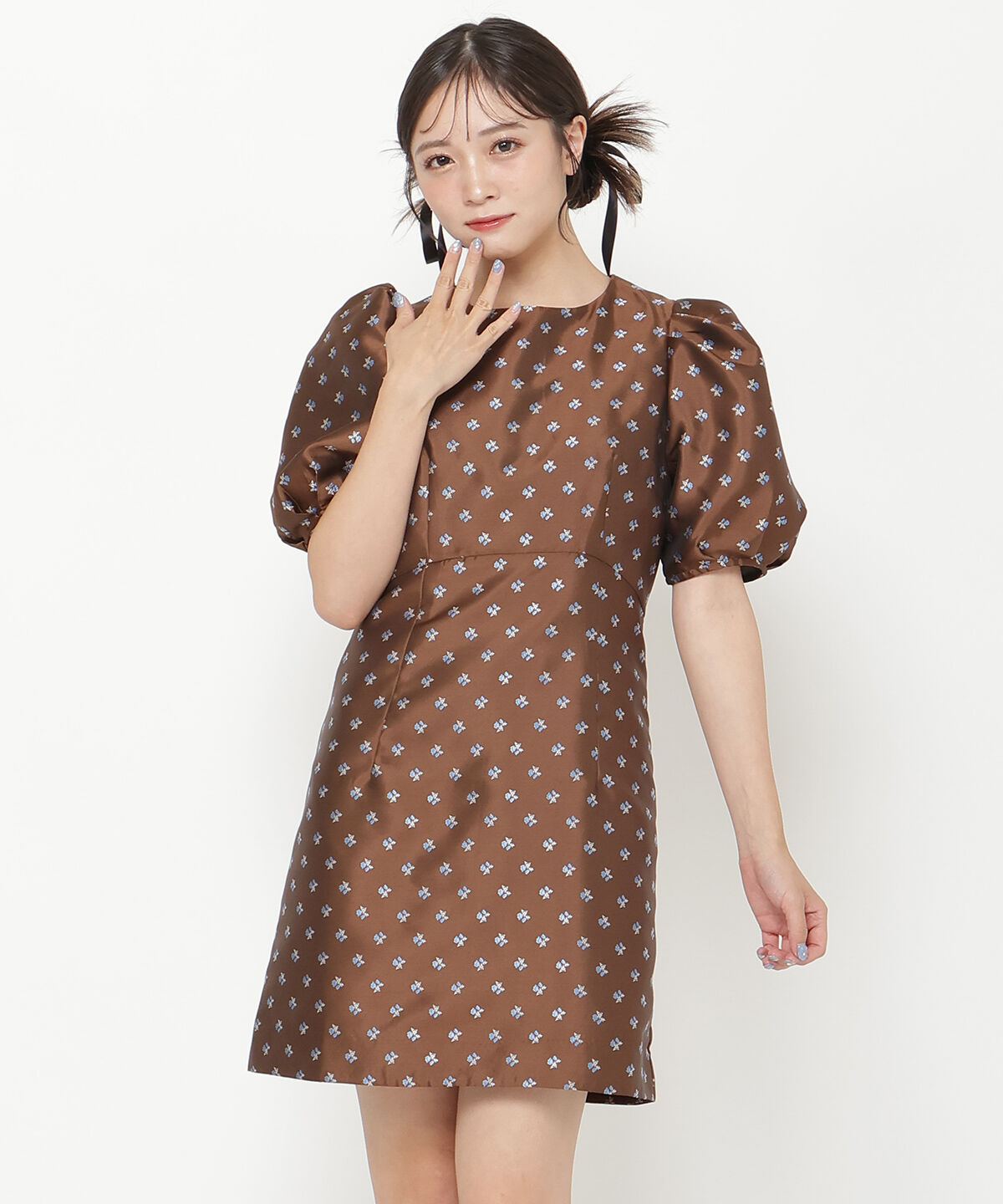 REDYAZEL「ジャガードフラワーミニワンピース」|ワンピース|ブラウン