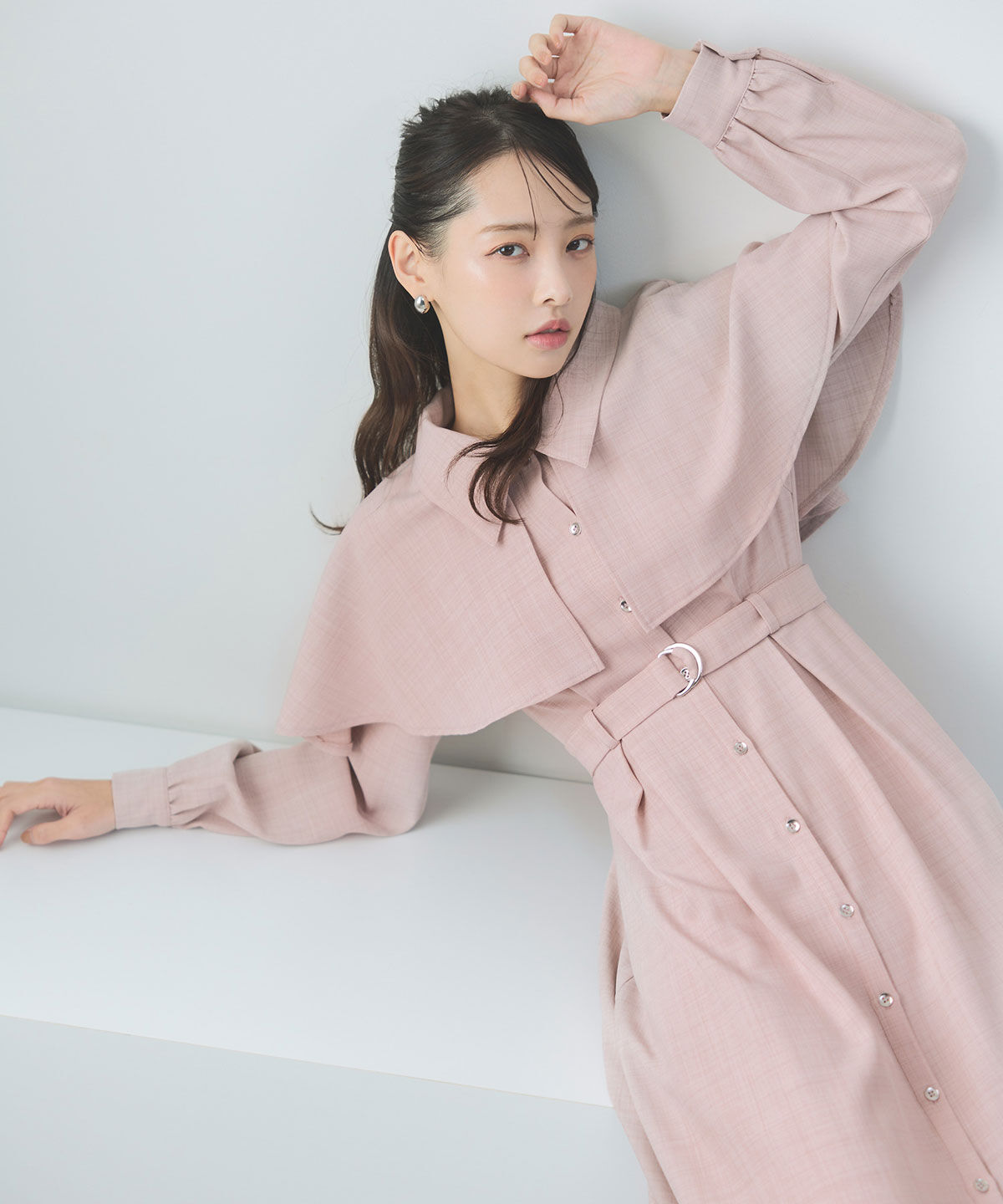 REDYAZEL「ケープライクロングフレアワンピース」|ワンピース|ピンク