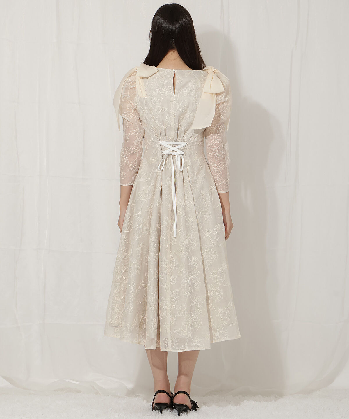 WILLSELECTION「フラワー刺繍肩リボンドレス」|ドレス|