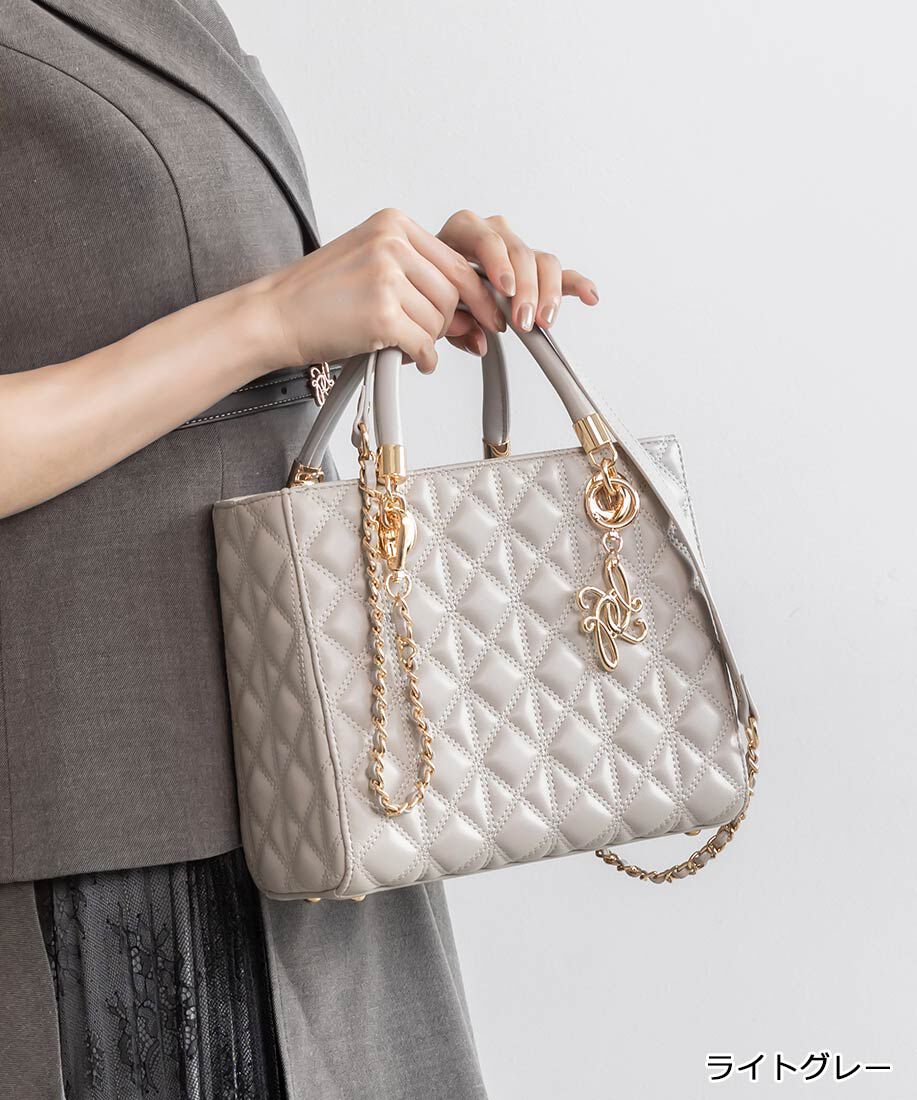  「2WAYキルティングミディバッグ」|ハンドバッグ|ライトグレー