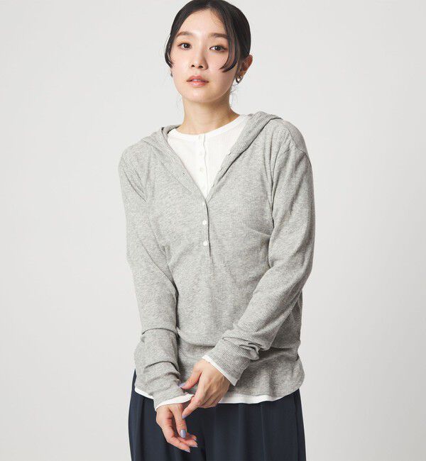 UNITED ARROWS green label relaxing「【WEB限定】＜at ease＞シアーテレコ フード ロングスリーブ カットソー」|Tシャツ・カットソー|LT.GRAY