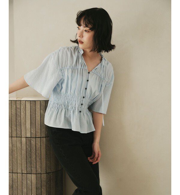 EMMEL REFINES「＜EMMEL REFINES＞EM フリルエリ シャーリング ブラウス」|シャツ・ブラウス|