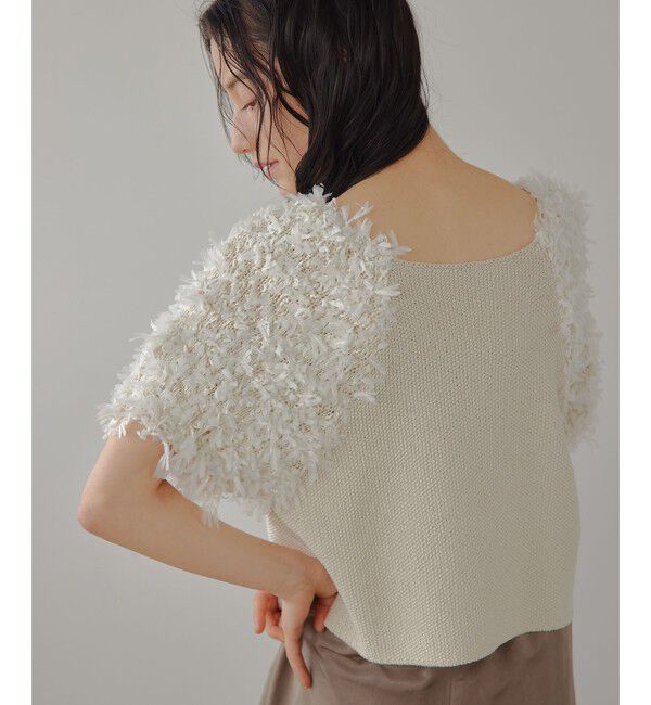 EMMEL REFINES「＜EMMEL REFINES＞EM HW テープヤーン ショートスリーブ ニット」|ニット・セーター|BEIGE