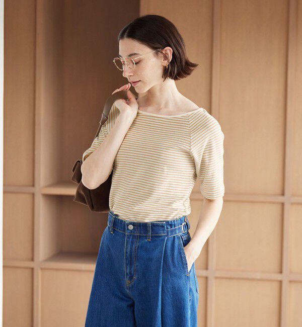 BEAUTY&YOUTH UNITED ARROWS「コットン パイルボーダー 5分袖カットソー」|Tシャツ・カットソー|