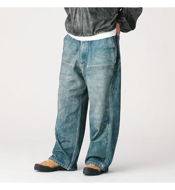 BEAMS「モック プリント ダブルニー スウェットパンツ」|チノ|FADE_NAVY