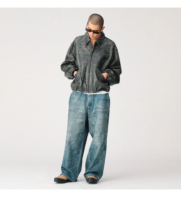 BEAMS「モック プリント ダブルニー スウェットパンツ」|チノ|