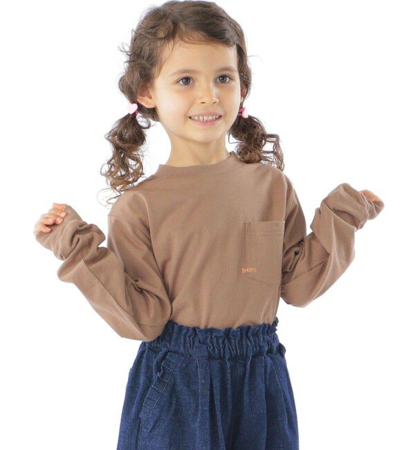 SHIPS KIDS「【WEB限定】SHIPS KIDS:100～160cm / ＜家族おそろい＞SHIPS マイクロロゴ ロングスリーブ TEE」|Tシャツ・カットソー|キャメル