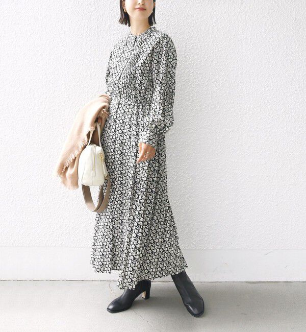 SHIPS for women「〈手洗い可能〉ドット / 花柄 バンドカラー サイド プリーツ ワンピース」|ワンピース|