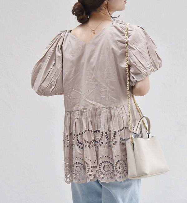 quaranciel「quaranciel:〈洗濯機可能〉コットン カットワーク レース パフスリーブ ブラウス」|シャツ・ブラウス|