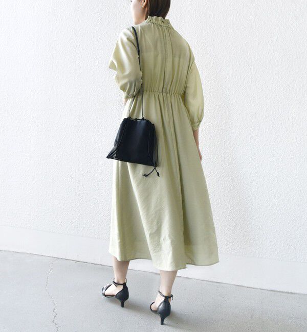 SHIPS for women「〈手洗い可能〉ネック ギャザー 7分袖 ボウタイ ワンピース」|ワンピース|